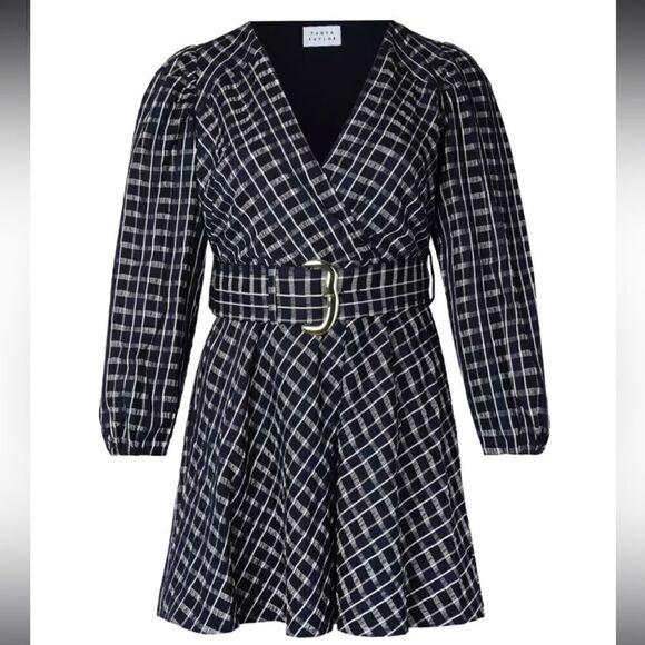 NWTs Tanya Taylor Nicola Puff-Sleeve Belted Check Mini Dress Size 2 - Picture 1 of 13